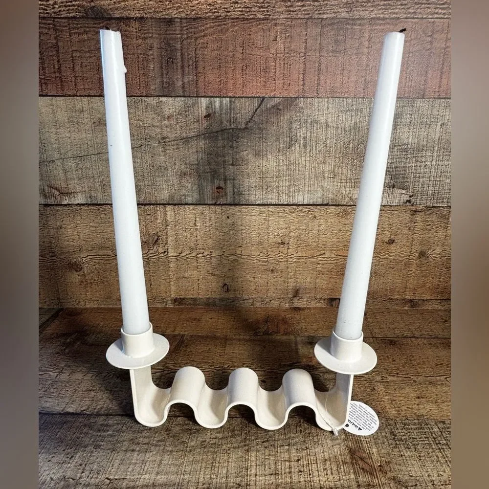 NEW Meso Helen Wave Dual Taper Candlestick Holder White Modern Metal NIB*